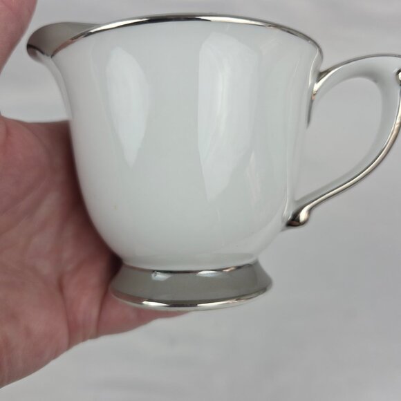 Sango Plantina Creamer White with Gray Band & Platinum Trim - Picture 4 of 14